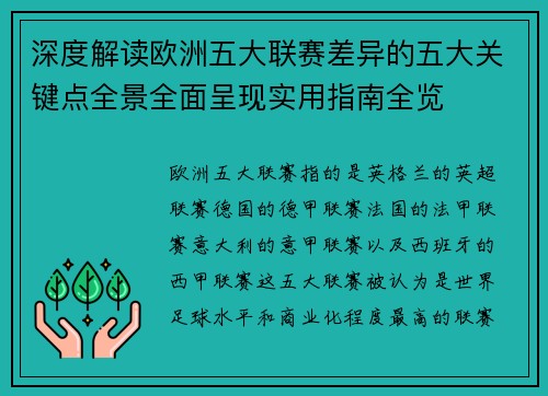 深度解读欧洲五大联赛差异的五大关键点全景全面呈现实用指南全览